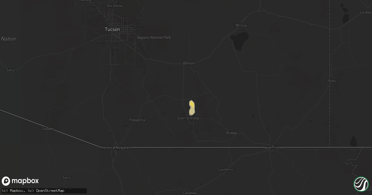 Hail map in Huachuca City, AZ on July 27, 2024