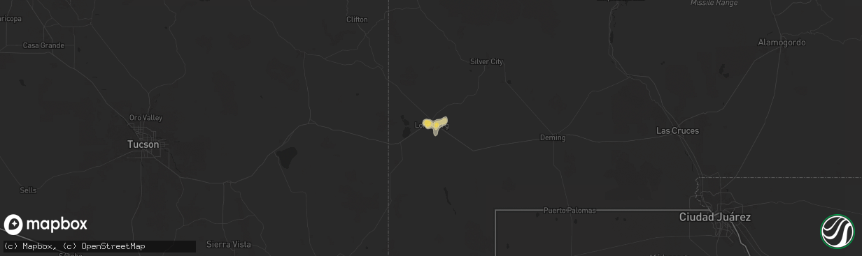 Hail map in Lordsburg, NM on July 27, 2024