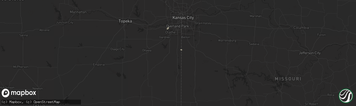 Hail map in Louisburg, KS on July 27, 2024