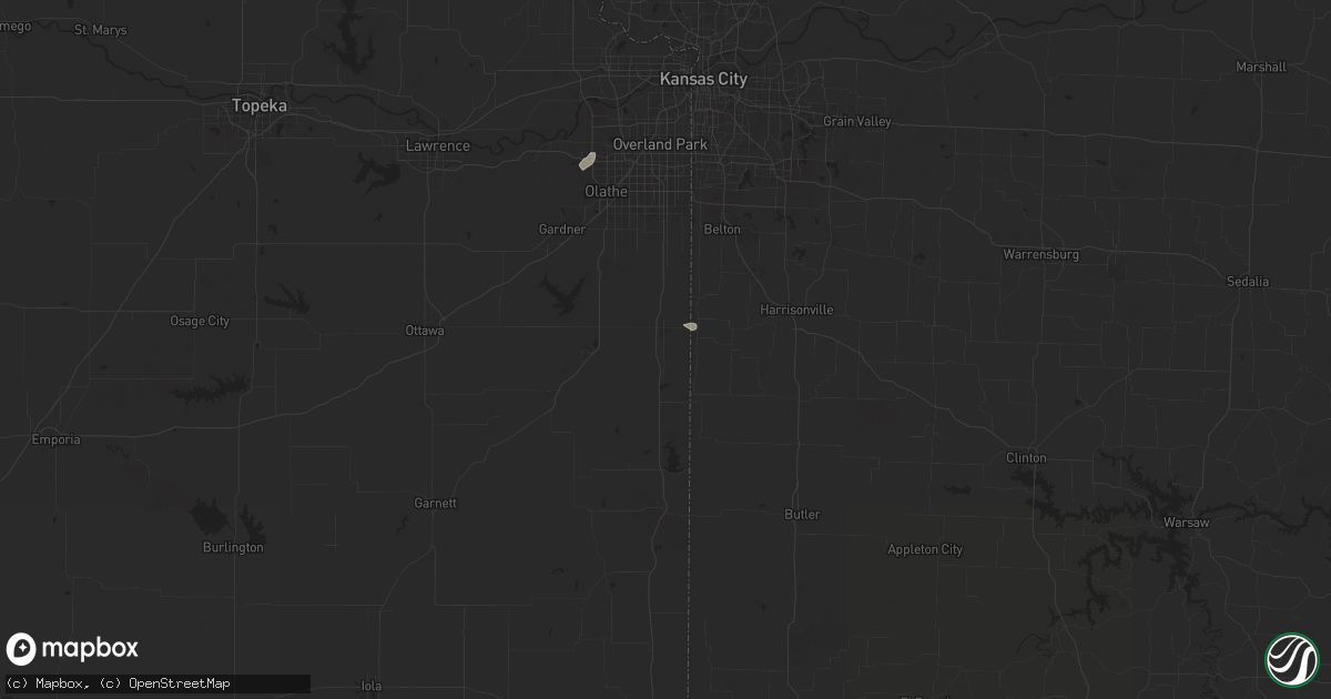 Hail map in Louisburg, KS on July 27, 2024