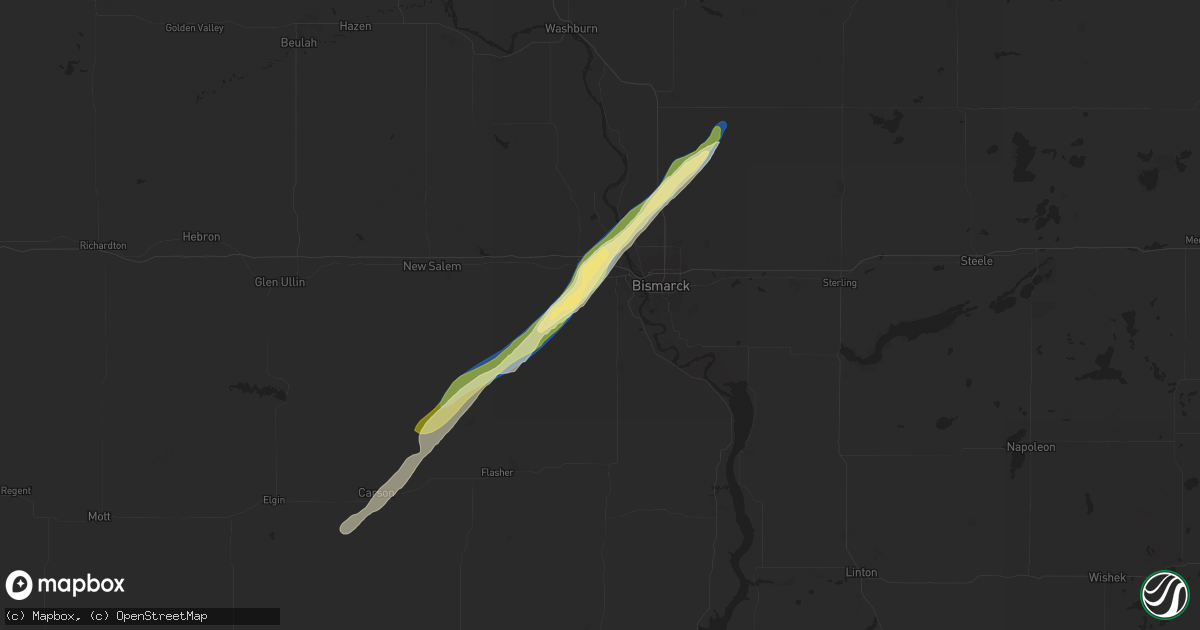 Hail map in Mandan, ND on July 27, 2024