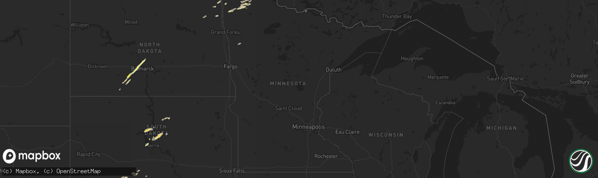 Hail map in Minnesota on July 27, 2024