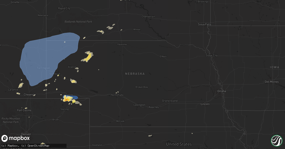 Hail map in Nebraska on July 27, 2024