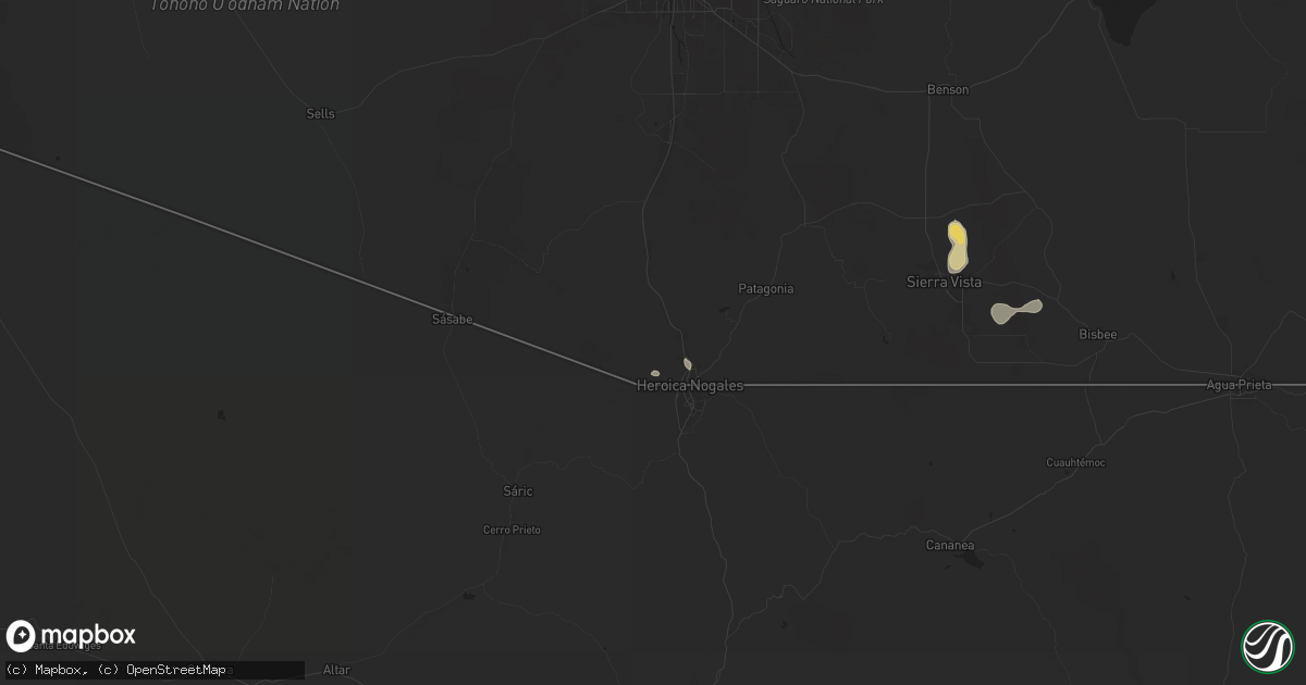 Hail map in Nogales, AZ on July 27, 2024