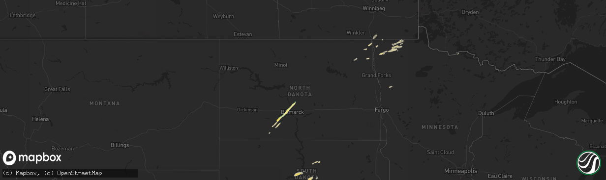 Hail map in North Dakota on July 27, 2024