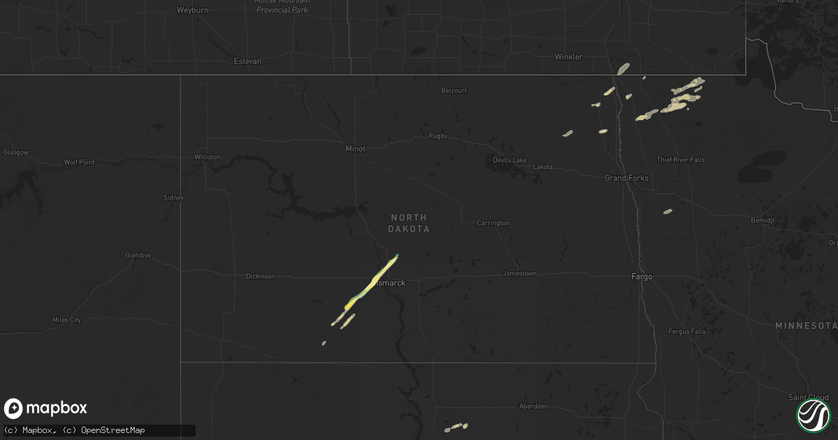 Hail map in North Dakota on July 27, 2024