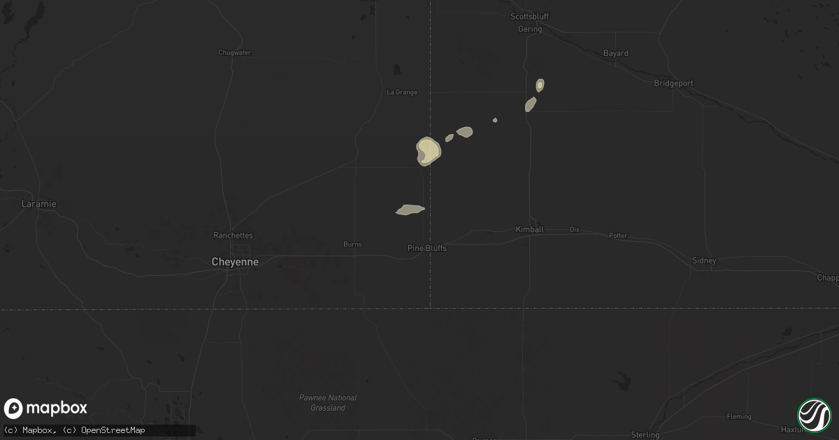 Hail map in Pine Bluffs, WY on July 27, 2024