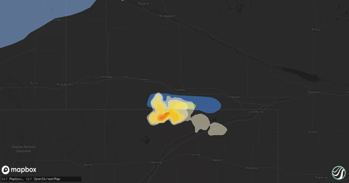 Hail map in Sidney, NE on July 27, 2024