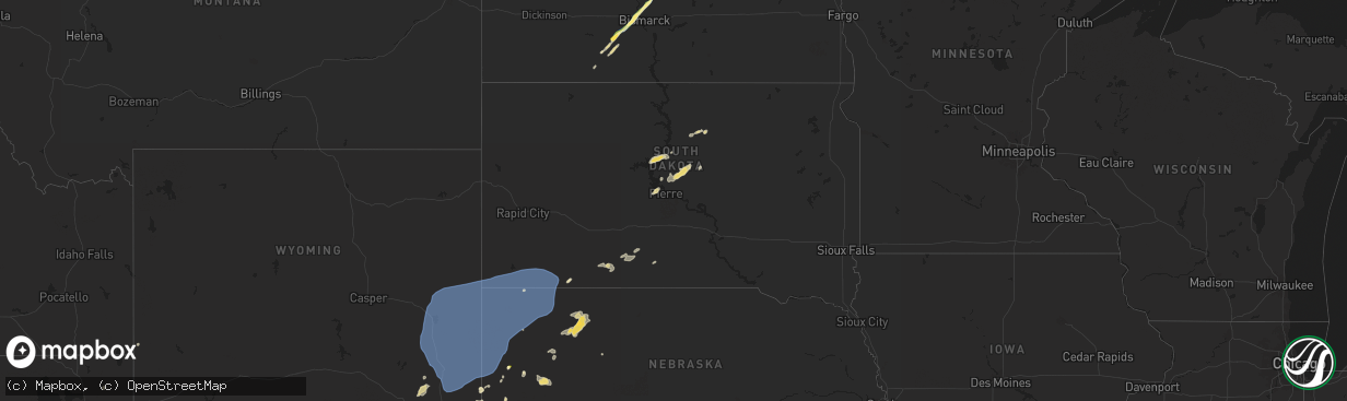 Hail map in South Dakota on July 27, 2024