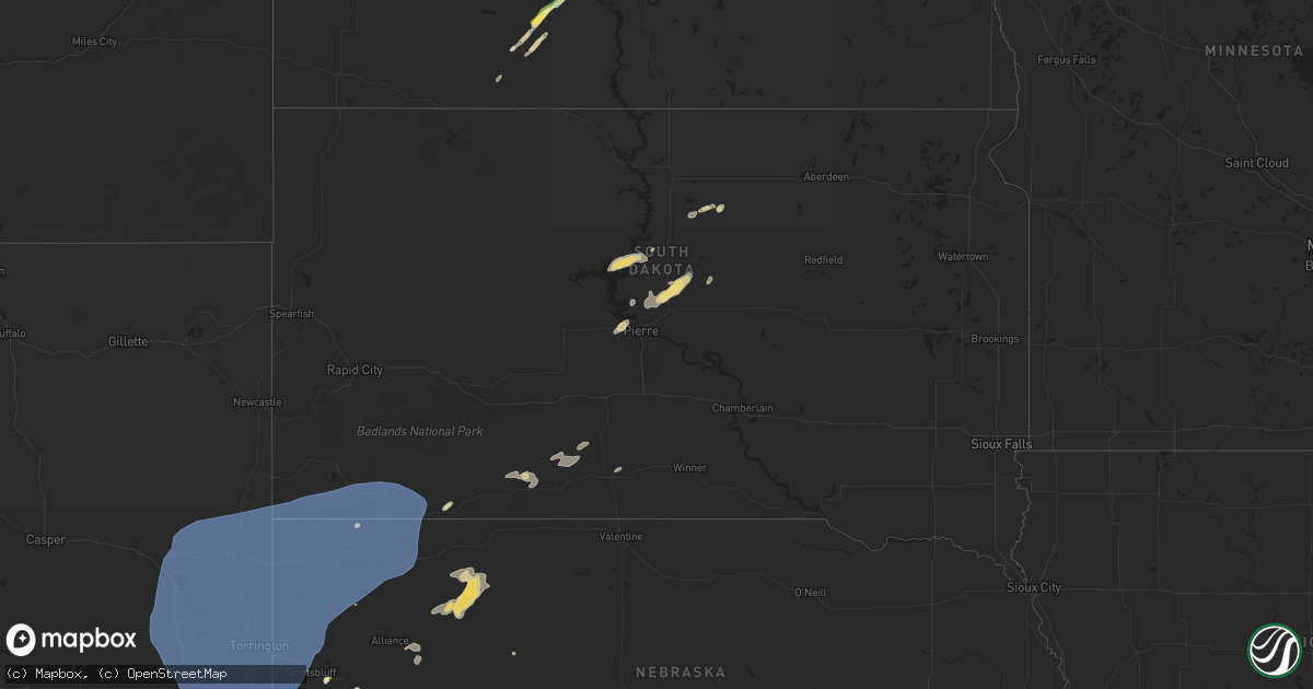 Hail map in South Dakota on July 27, 2024