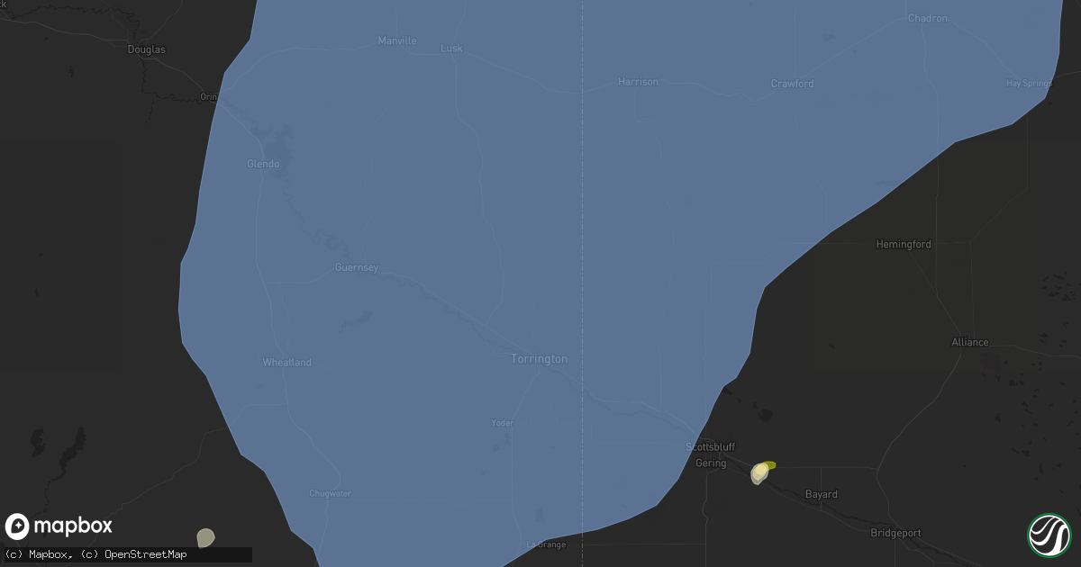 Hail map in Torrington, WY on July 27, 2024