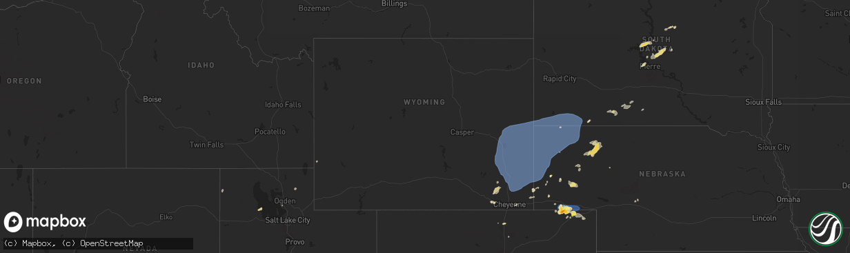 Hail map in Wyoming on July 27, 2024