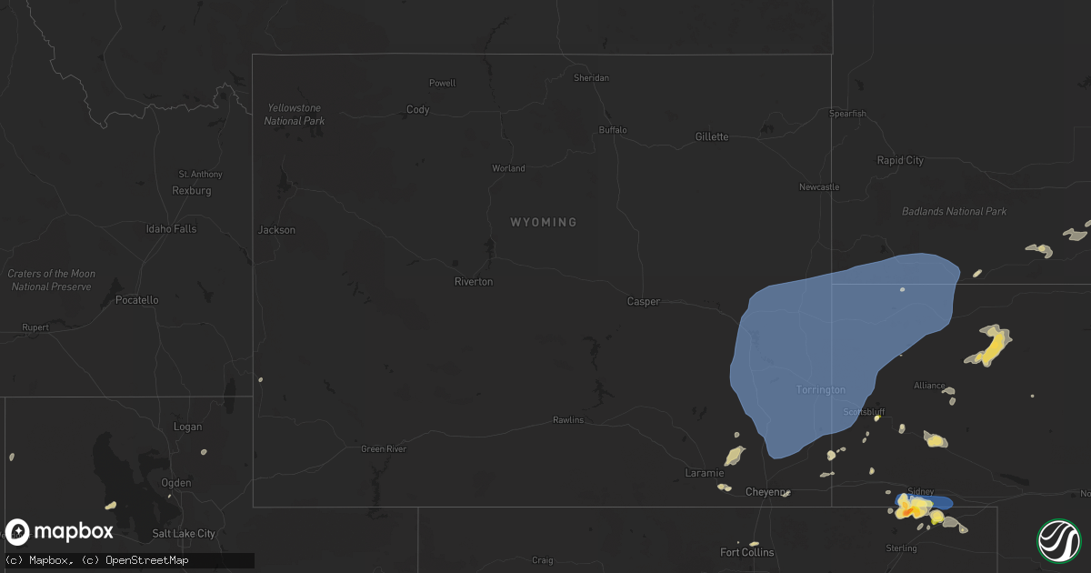 Hail map in Wyoming on July 27, 2024