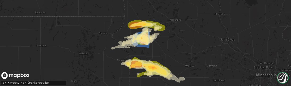 Hail map in Alberta, MN on July 27, 2025