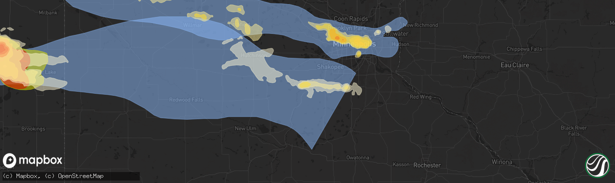 Hail map in Belle Plaine, MN on July 27, 2025