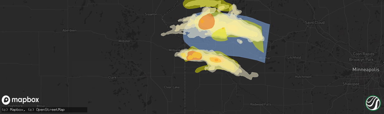 Hail map in Bellingham, MN on July 27, 2025