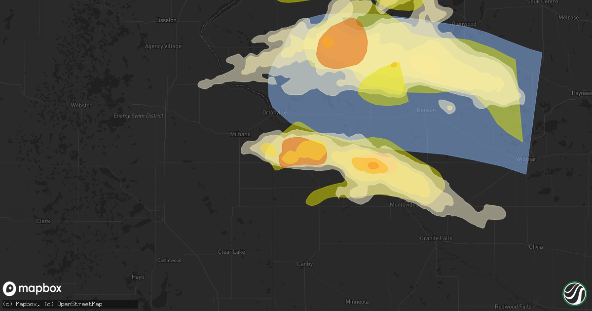 Hail map in Bellingham, MN on July 27, 2025