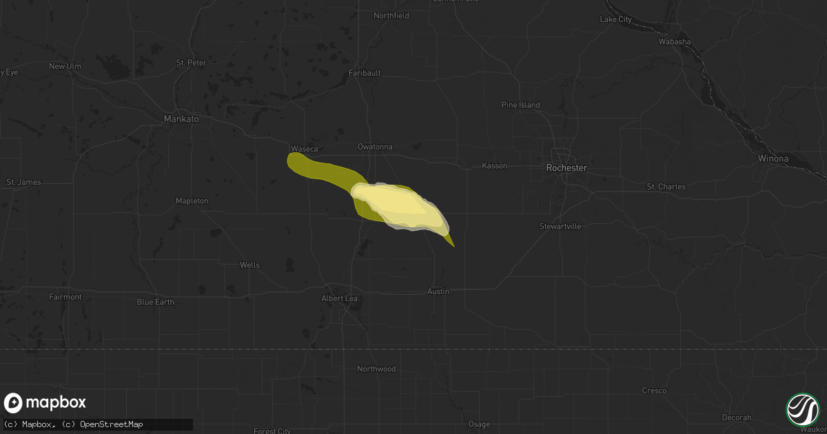 Hail map in Blooming Prairie, MN on July 27, 2025