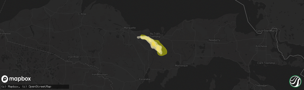 Hail map in Chatham, MI on July 27, 2025