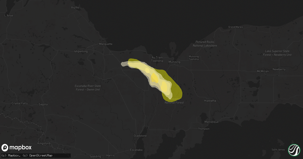 Hail map in Chatham, MI on July 27, 2025