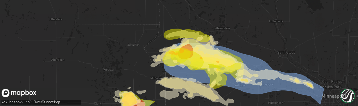 Hail map in Chokio, MN on July 27, 2025
