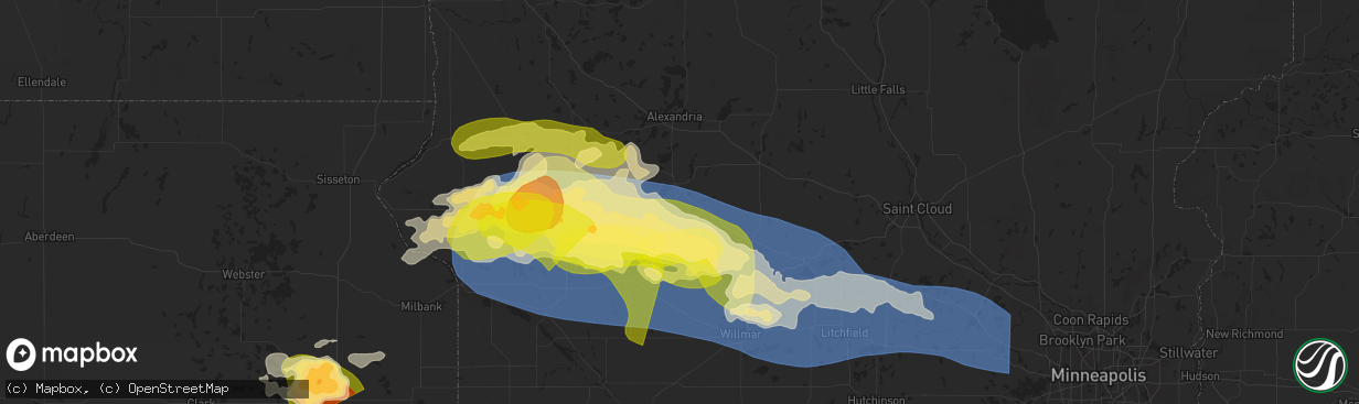Hail map in Glenwood, MN on July 27, 2025
