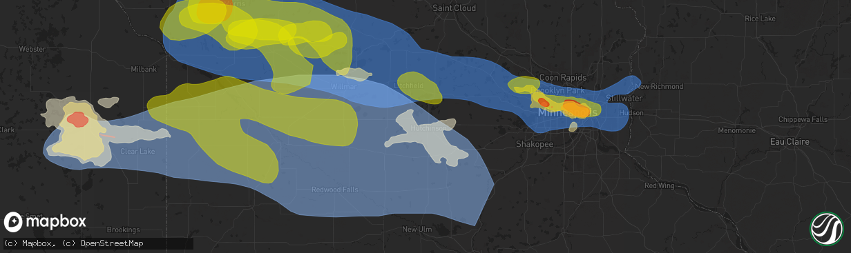 Hail map in Hutchinson, MN on July 27, 2025