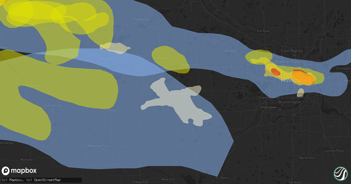 Hail map in Hutchinson, MN on July 27, 2025