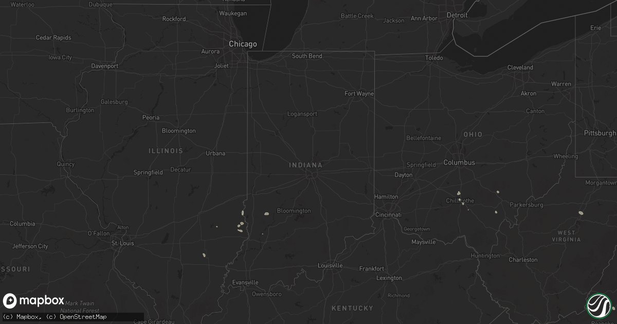 Hail map in Indiana on July 27, 2025
