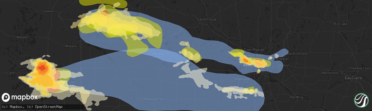 Hail map in Litchfield, MN on July 27, 2025