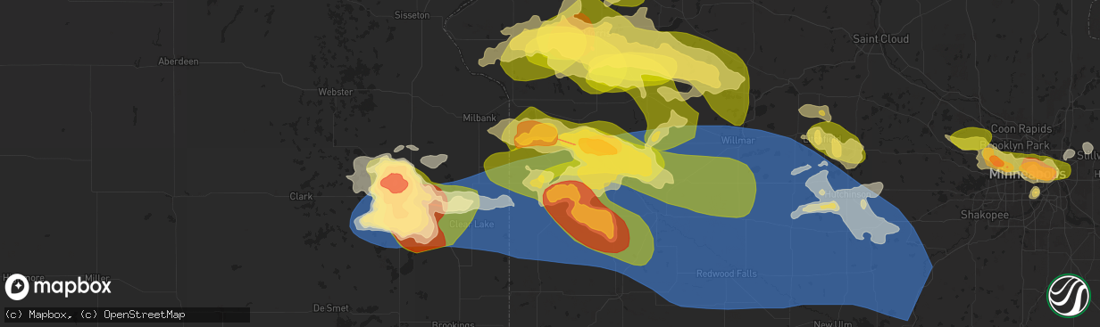 Hail map in Madison, MN on July 27, 2025