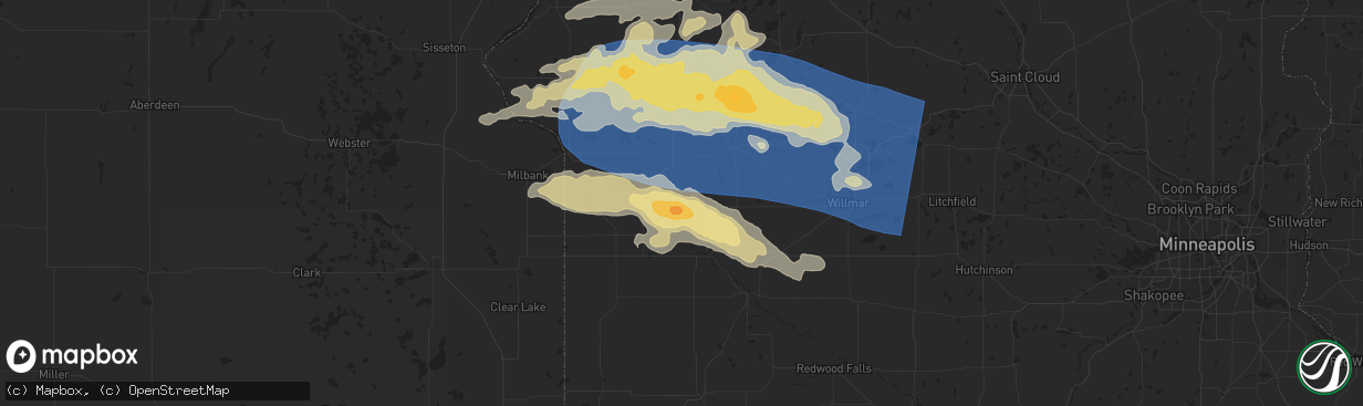 Hail map in Milan, MN on July 27, 2025