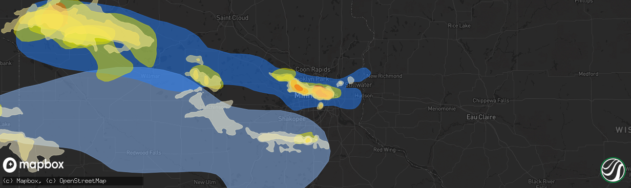 Hail map in Minneapolis, MN on July 27, 2025