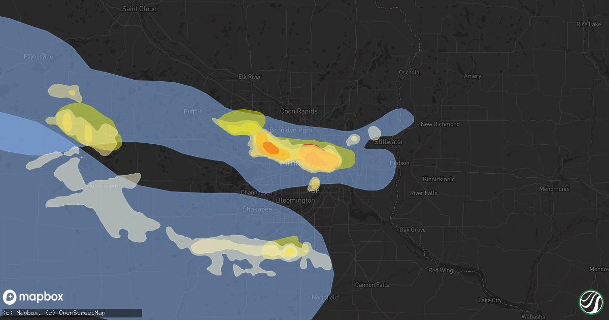 Hail map in Minneapolis, MN on July 27, 2025