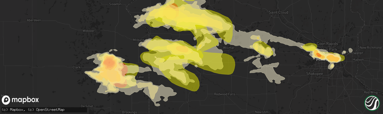 Hail map in Montevideo, MN on July 27, 2025