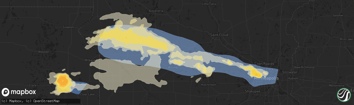 Hail map in New London, MN on July 27, 2025