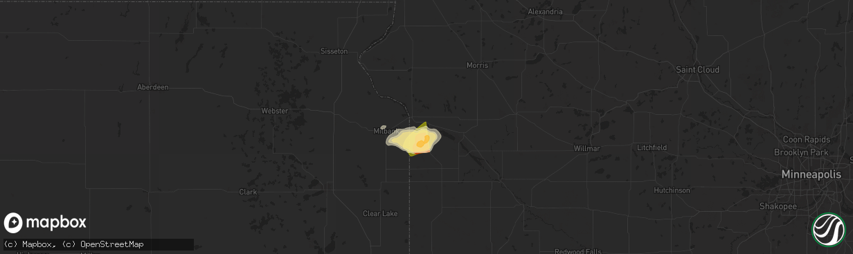 Hail map in Odessa, MN on July 27, 2025