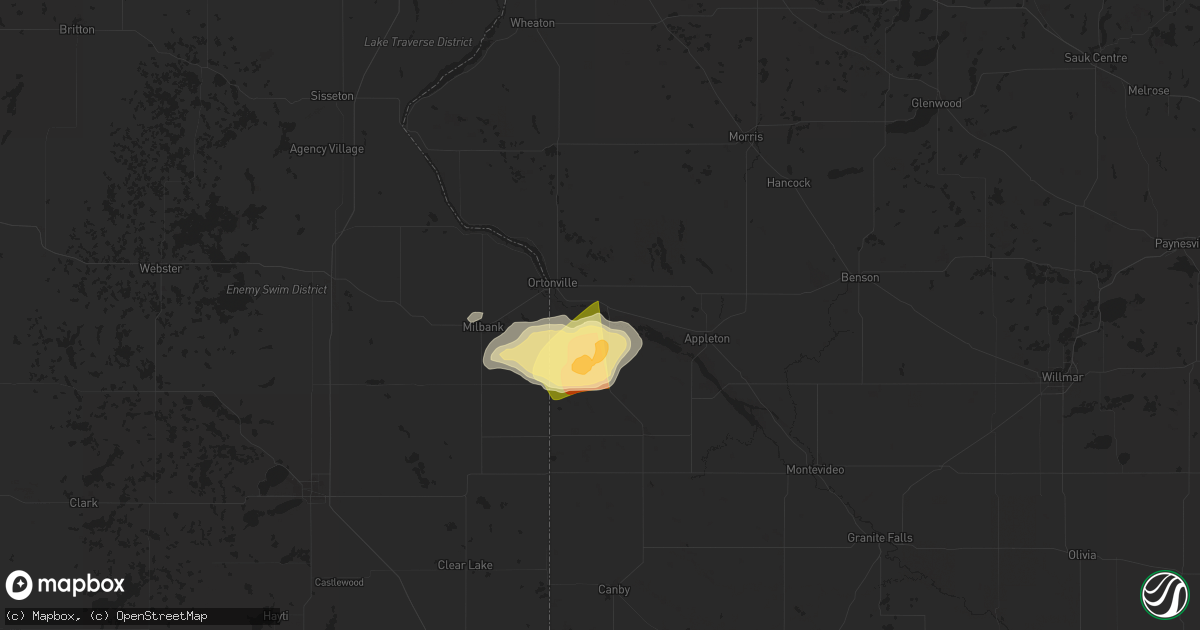 Hail map in Odessa, MN on July 27, 2025