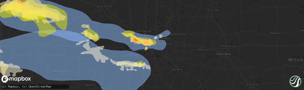 Hail map in Saint Paul, MN on July 27, 2025
