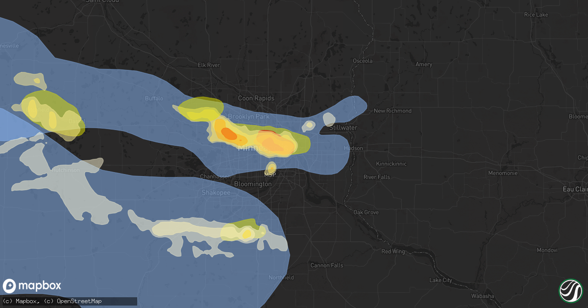 Hail map in Saint Paul, MN on July 27, 2025