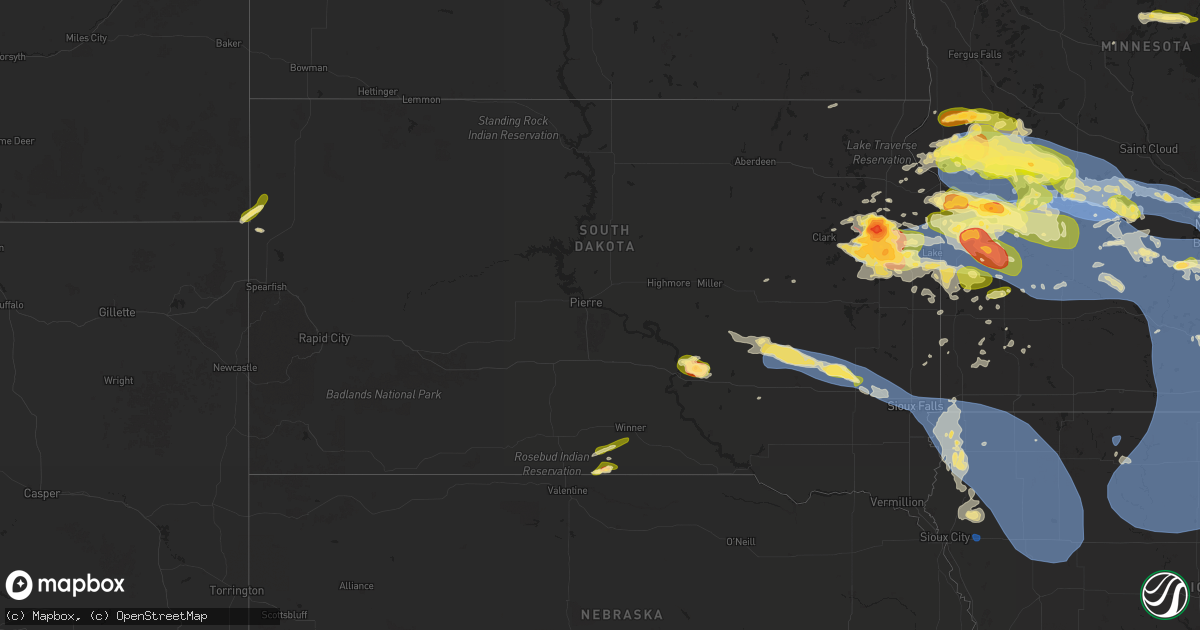 Hail map in South Dakota on July 27, 2025