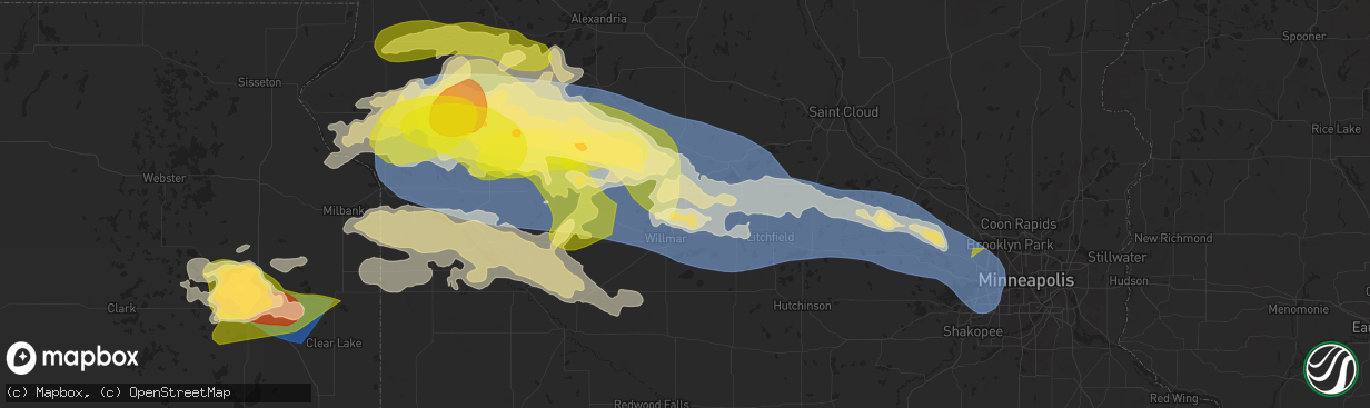 Hail map in Spicer, MN on July 27, 2025