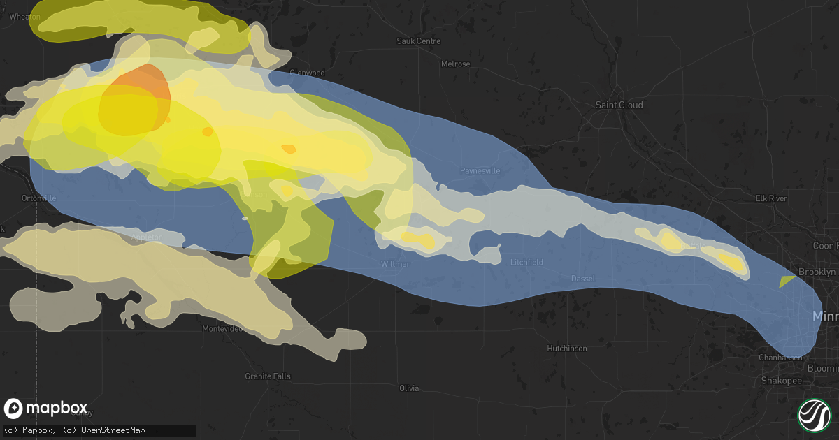 Hail map in Spicer, MN on July 27, 2025