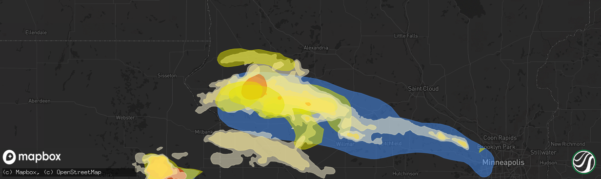 Hail map in Starbuck, MN on July 27, 2025