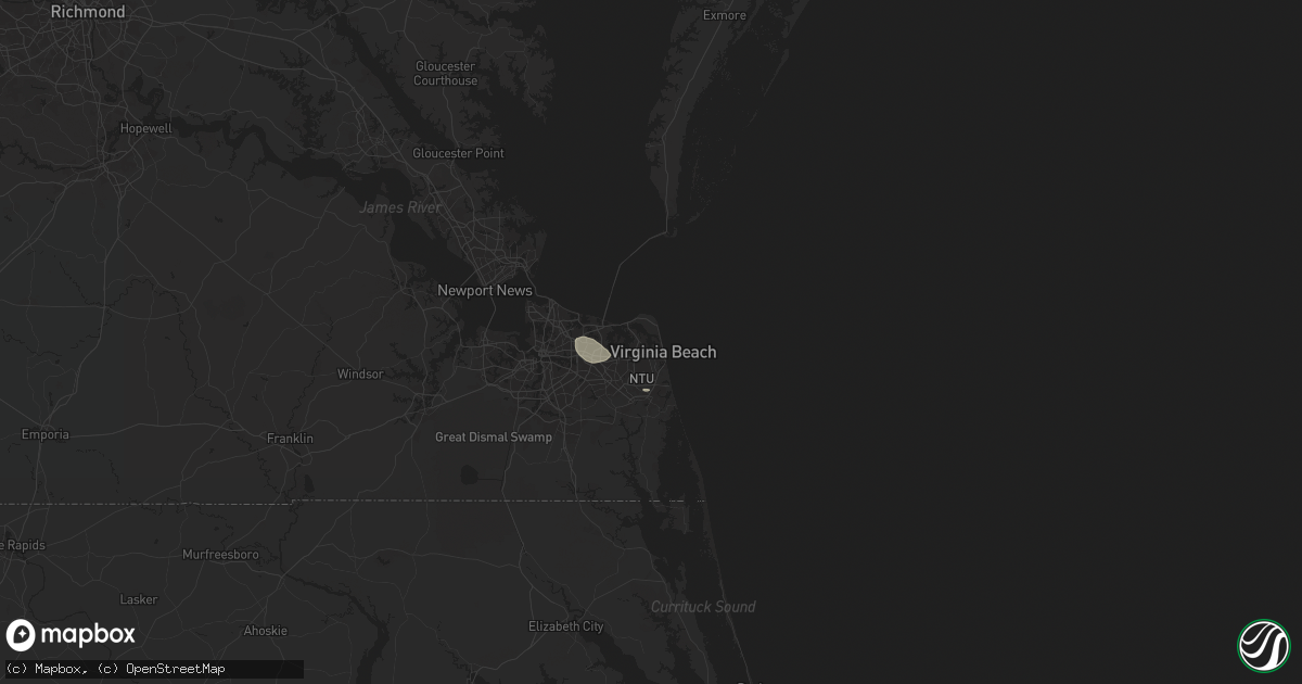 Hail map in Virginia Beach, VA on July 27, 2025