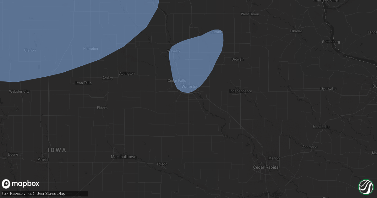 Hail map in Waterloo, IA on July 27, 2025