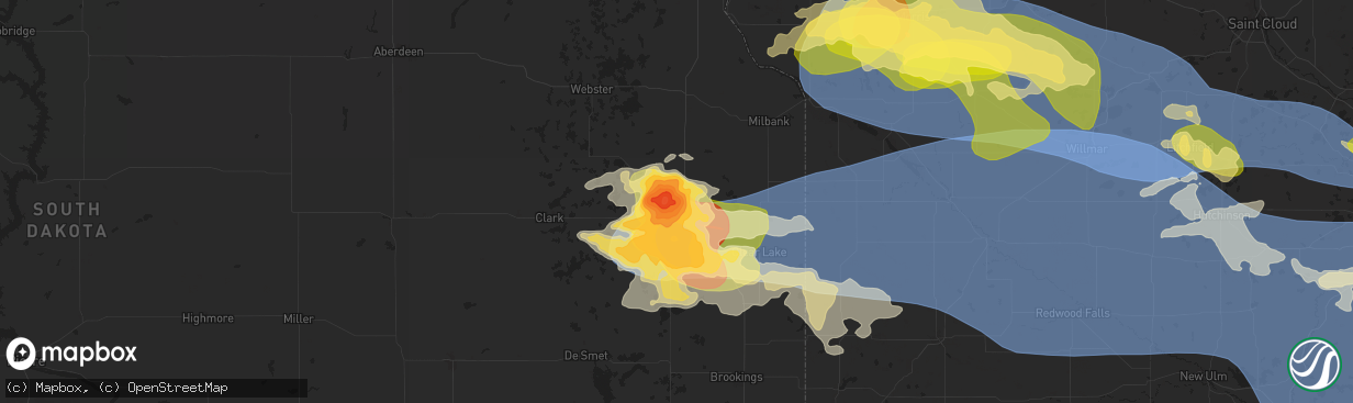 Hail map in Watertown, SD on July 27, 2025