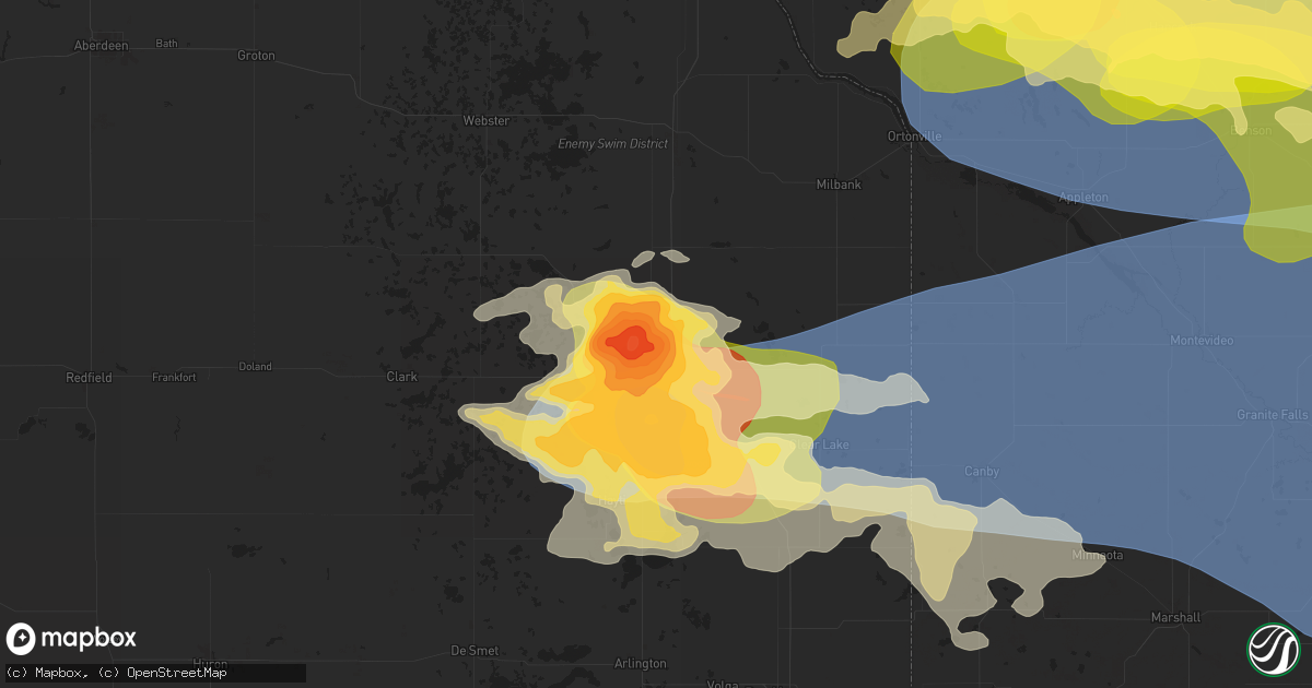 Hail map in Watertown, SD on July 27, 2025