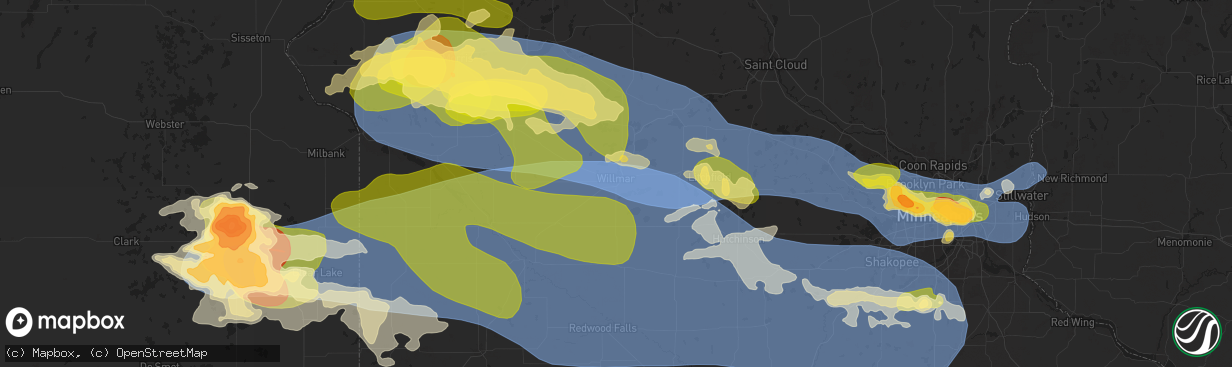 Hail map in Willmar, MN on July 27, 2025