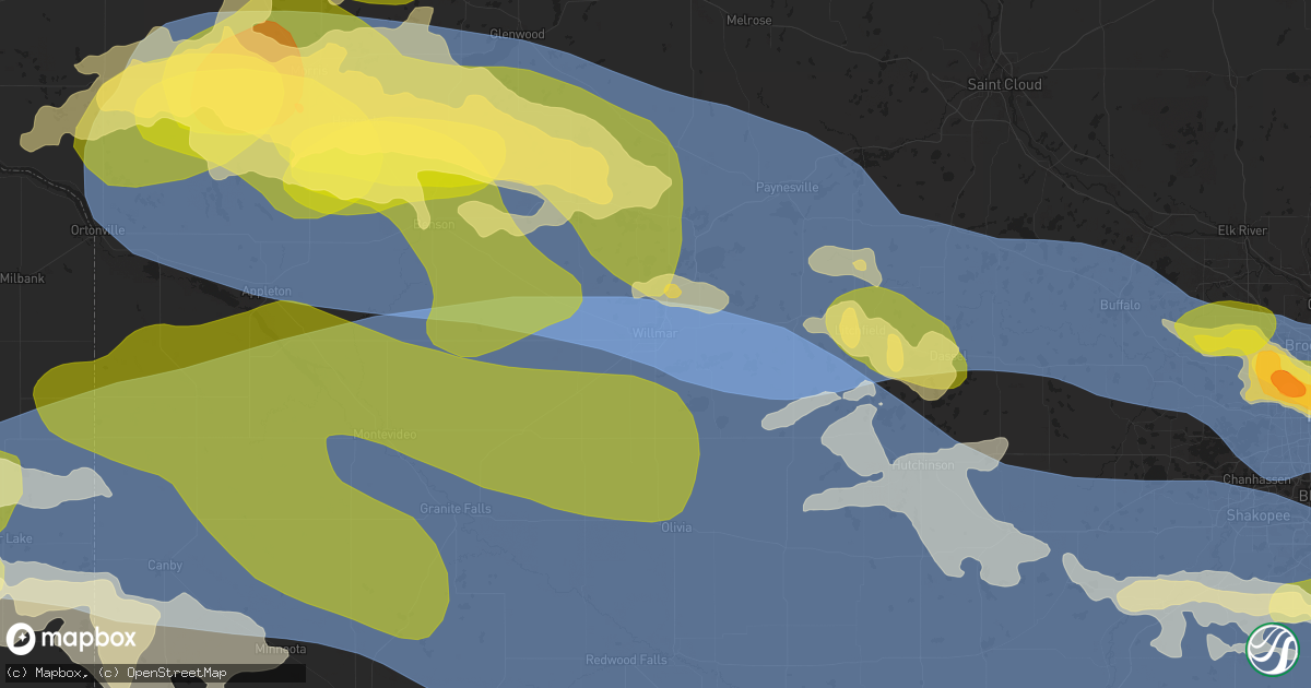 Hail map in Willmar, MN on July 27, 2025